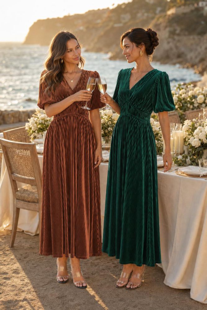 Vestido Maxigerui Maxi de Terciopelo Caramelo L