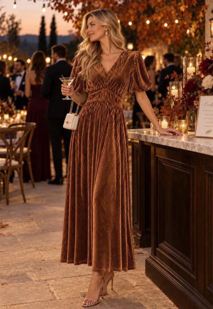 Vestido Maxigerui Maxi de Terciopelo Caramelo L