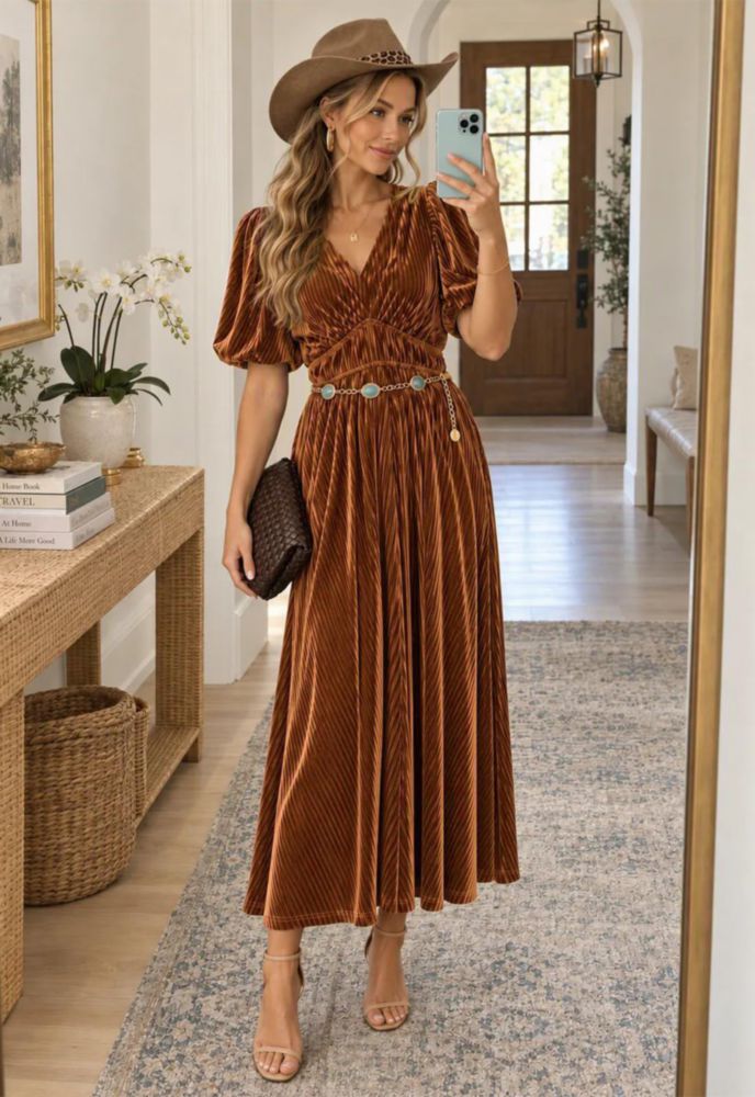 Vestido Maxigerui Maxi de Terciopelo Caramelo L