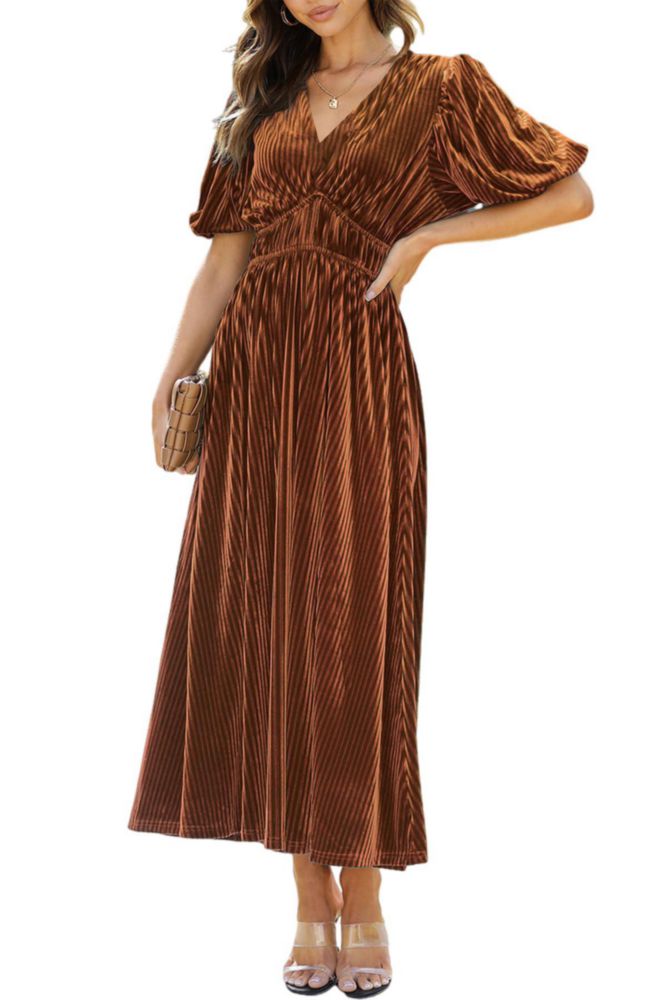 Vestido Maxigerui Maxi de Terciopelo Caramelo L