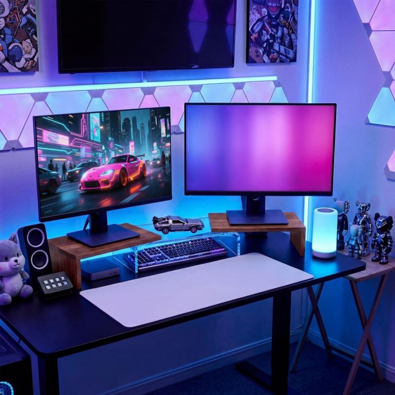 Bingyouth Elevador Dual para Monitores con Estante 96 cm Acabado Nogal