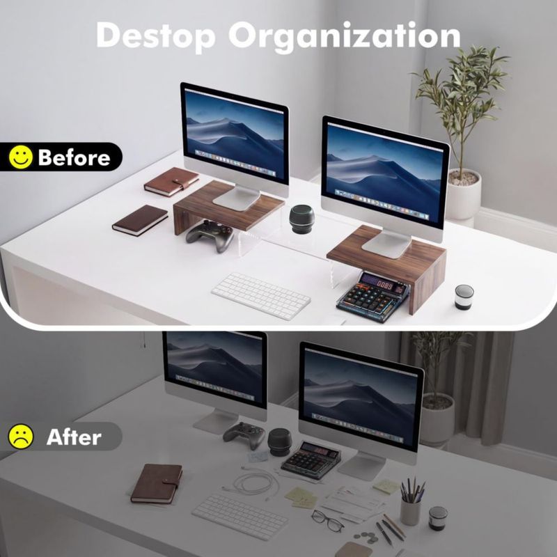 Bingyouth Elevador Dual para Monitores con Estante 96 cm Acabado Nogal