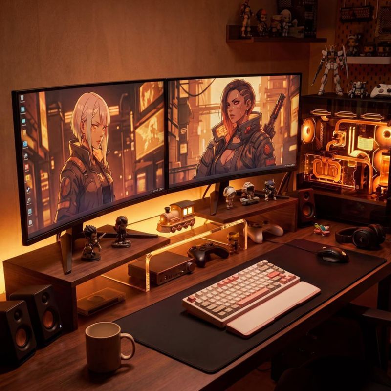 Bingyouth Elevador Dual para Monitores con Estante 96 cm Acabado Nogal
