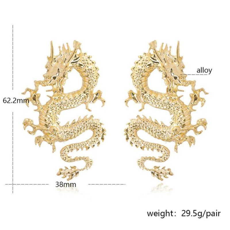 Pendiente de botón COSIBOA Dragón 6.2 × 3.8 cm 29.5 g Estilo Vintage