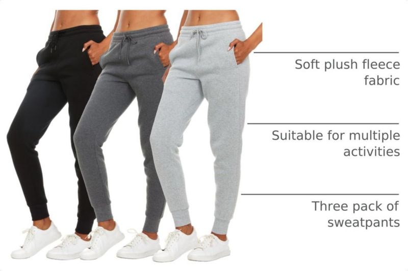 Pantalones de chándal BottomLine 3‑pack de forro polar para mujer con bolsillos