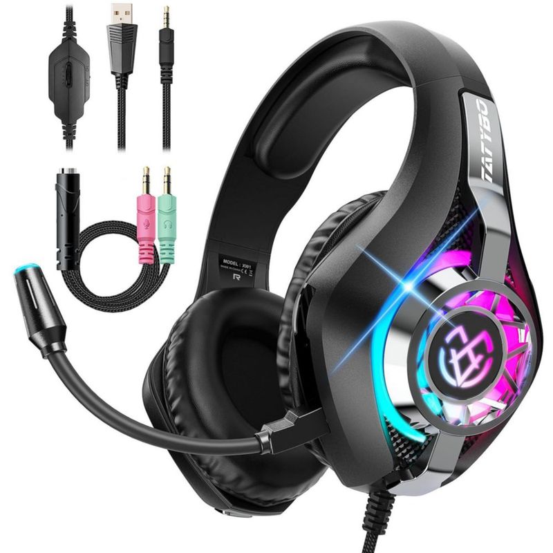 Audífonos Tatybo RGB con micrófono de cancelación de ruido - Negro