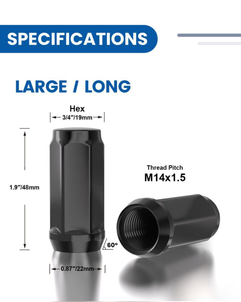 Tuercas de rueda GAsupply 14x1.5 48 mm negras 19 mm hexagonales 24 unidades