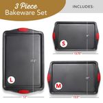 Juego de Bandejas para Hornear de 3 Piezas con Mangos de Silicona Juego de Bandejas de Acero Duraderas para Horno Libre de BPA Antiadherentes Color