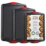 Juego de Bandejas para Hornear de 3 Piezas con Mangos de Silicona Juego de Bandejas de Acero Duraderas para Horno Libre de BPA Antiadherentes Color