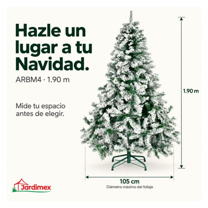 Arbol Navidad Artificial Nevado 1.90 M Follaje Frondoso Jardimex
