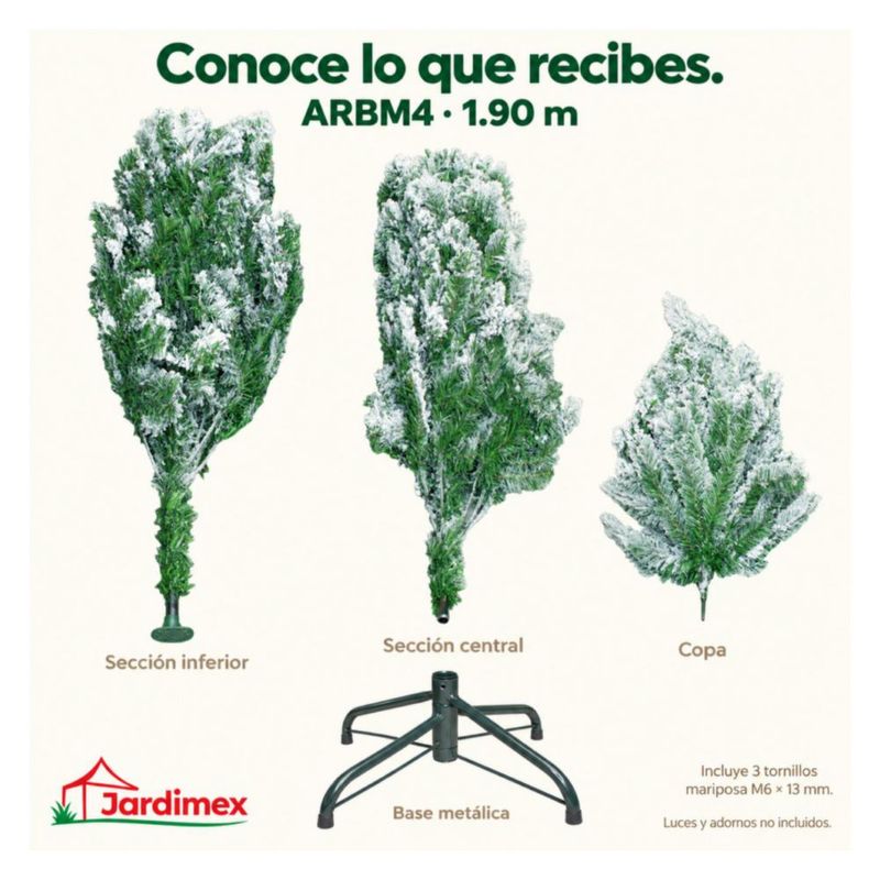 Arbol Navidad Artificial Nevado 1.90 M Follaje Frondoso Jardimex