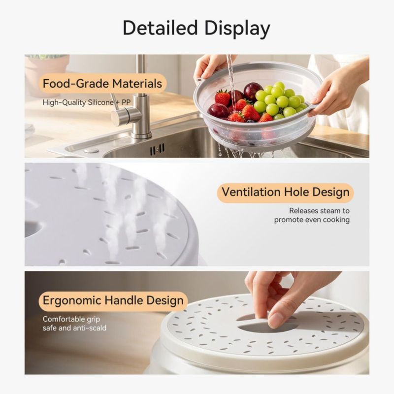 Tapa para microondas FoxKnow 27 cm gris plegable 2 en 1