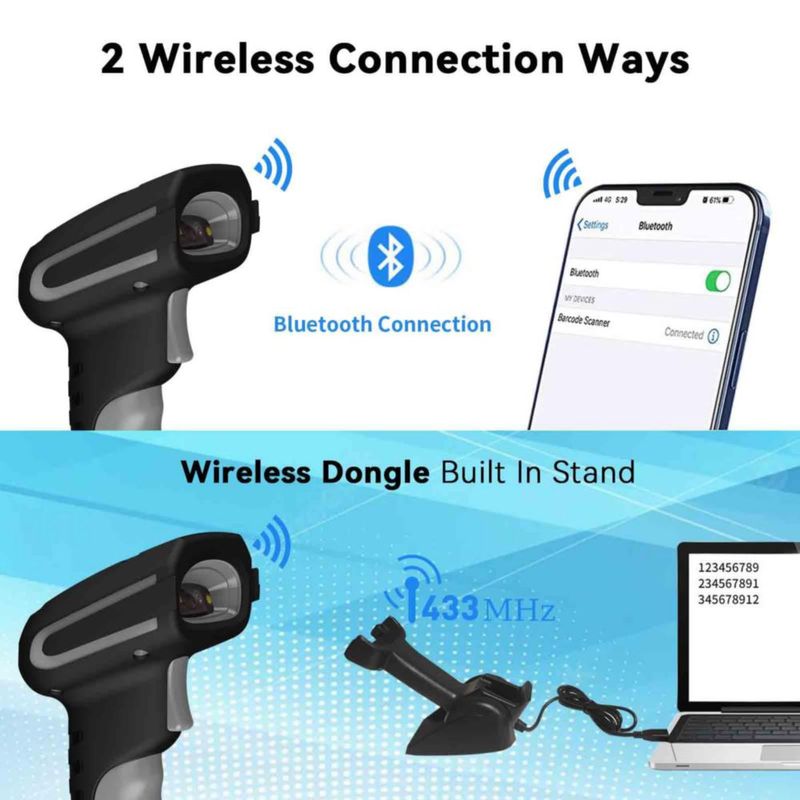 Escáner de códigos de barras alacrity inalámbrico 433 MHz y Bluetooth gris