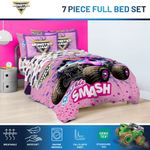 Juego de ropa de cama Jay Franco Full 7 piezas rosa Monster Jam