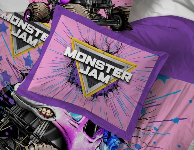 Juego de ropa de cama Jay Franco Full 7 piezas rosa Monster Jam