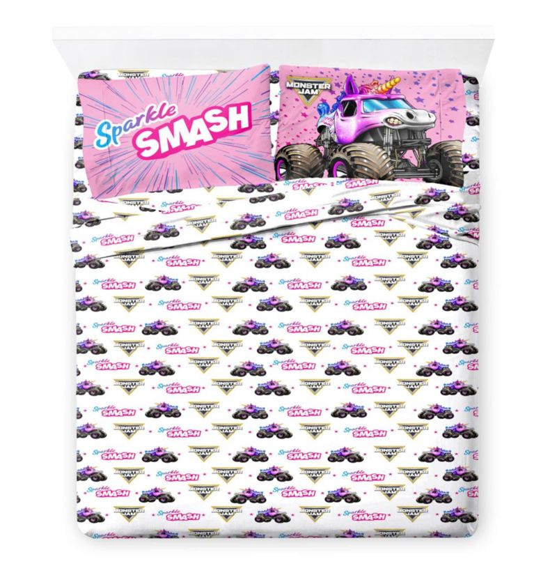 Juego de ropa de cama Jay Franco Full 7 piezas rosa Monster Jam