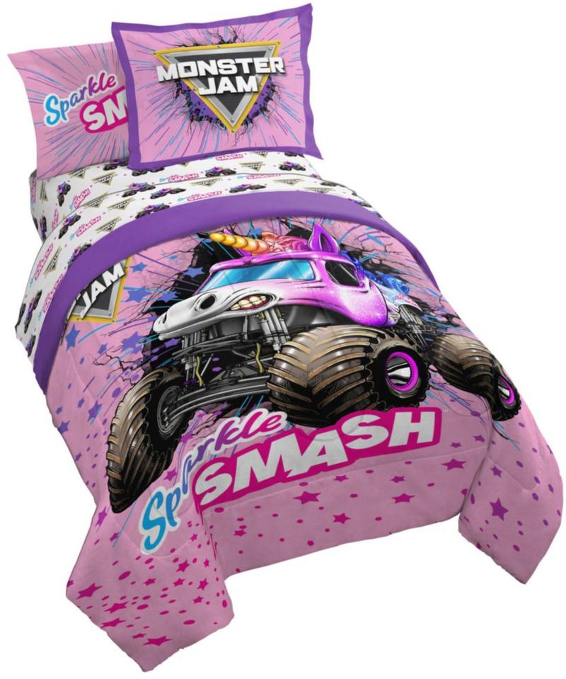 Juego de ropa de cama Jay Franco Full 7 piezas rosa Monster Jam