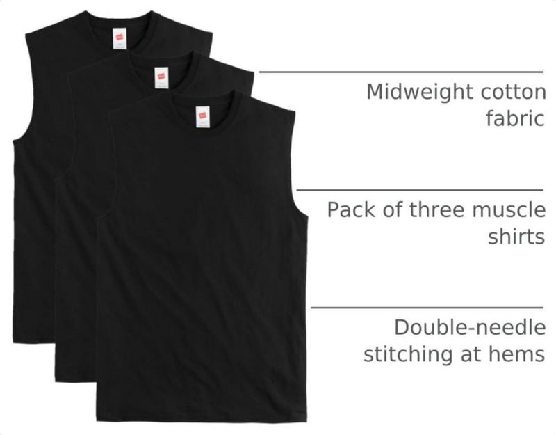 Camiseta sin mangas Hanes 3 piezas algodón negro