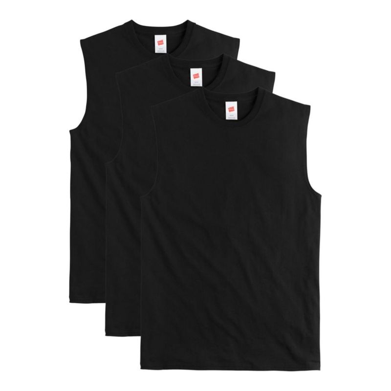 Camiseta sin mangas Hanes 3 piezas algodón negro