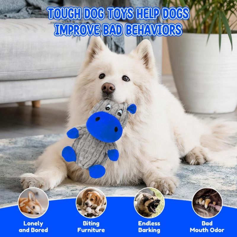 Juguete para perro loncoldy Hipopótamo de peluche azul con chirrido