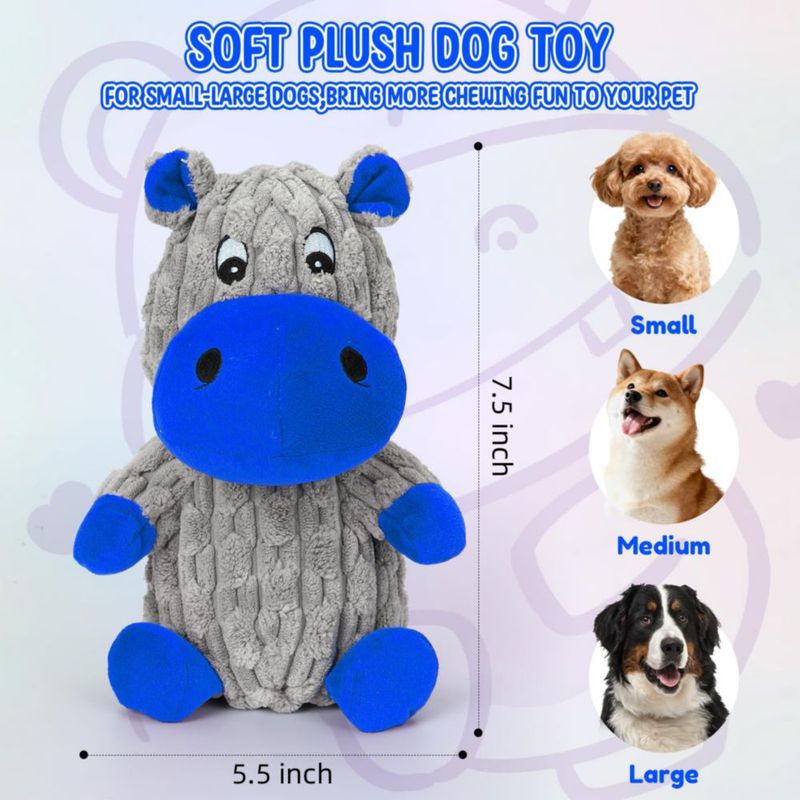 Juguete para perro loncoldy Hipopótamo de peluche azul con chirrido