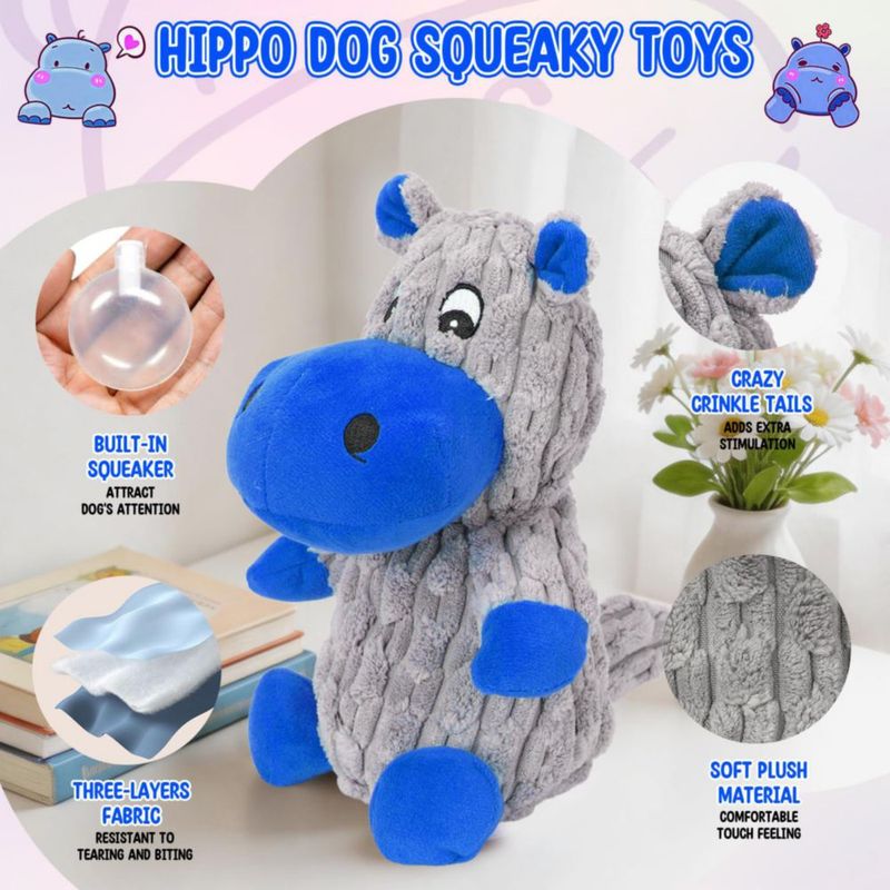 Juguete para perro loncoldy Hipopótamo de peluche azul con chirrido