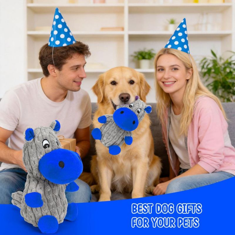 Juguete para perro loncoldy Hipopótamo de peluche azul con chirrido