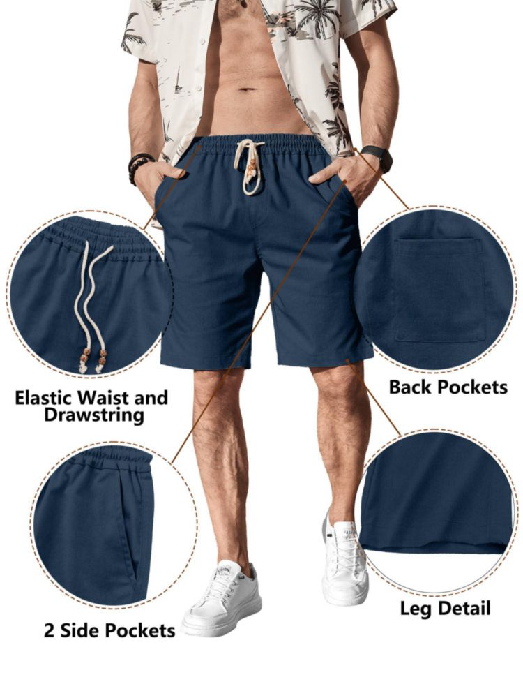 Shorts de algodón y lino Comdecevis 3XL azul marino