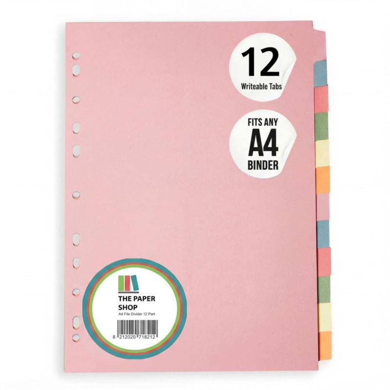 Separador de Carpeta A4 The Paper Shop – 12 Pestañas Escribibles