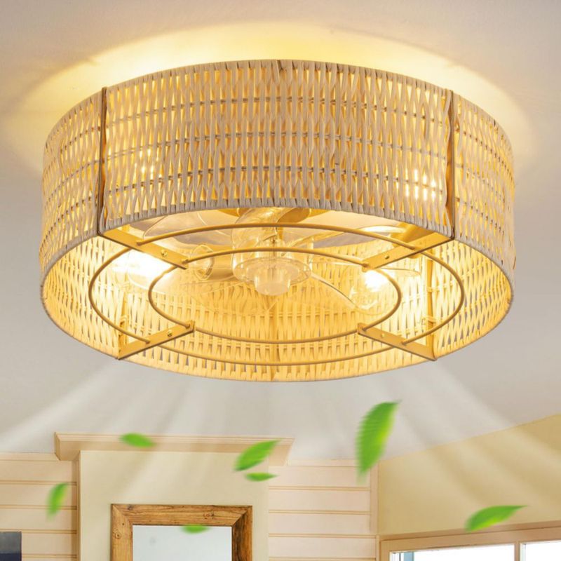 Ventilador de techo OKES 45 cm con control remoto estilo boho y luz
