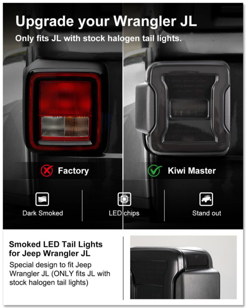 Luces traseras LED ahumadas Kiwi Master para Jeep Wrangler JL 2018‑2026