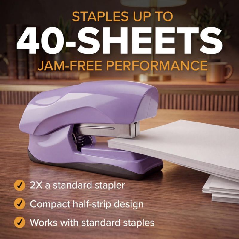 Grapadora Bostitch de 40 hojas color lila - Pack de valor