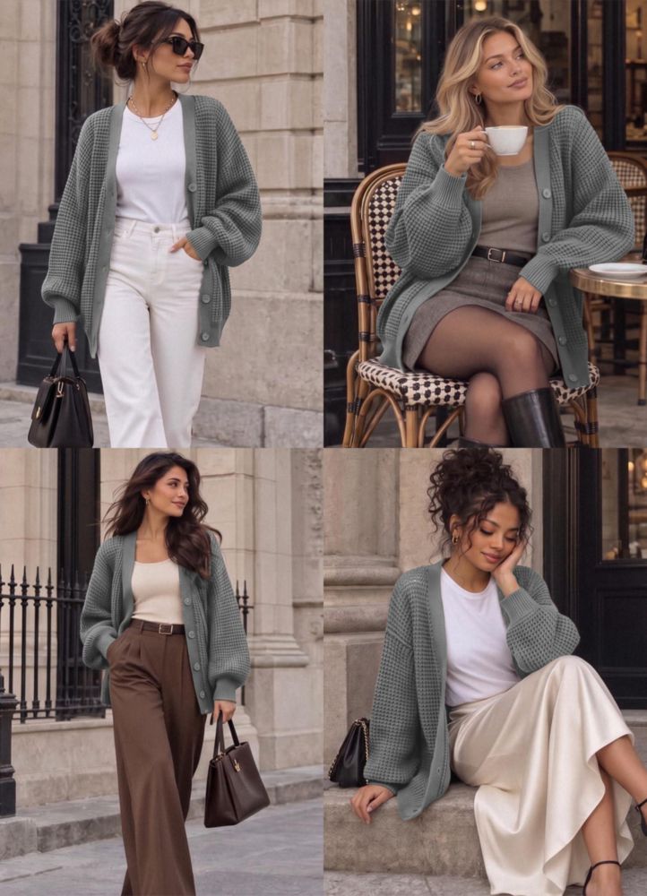 Suéter QUALFORT Cárdigan Oversize de Algodón
