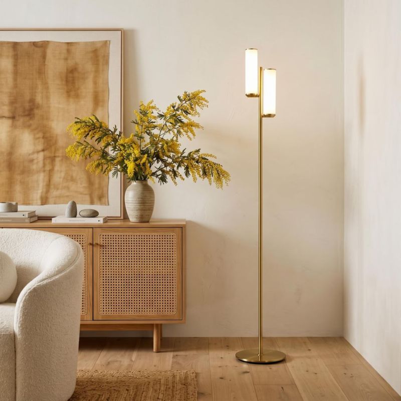 Lámpara de pie Brightech Gemini regulable dorada de 2 luces