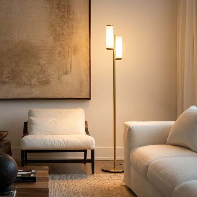 Lámpara de pie Brightech Gemini regulable dorada de 2 luces