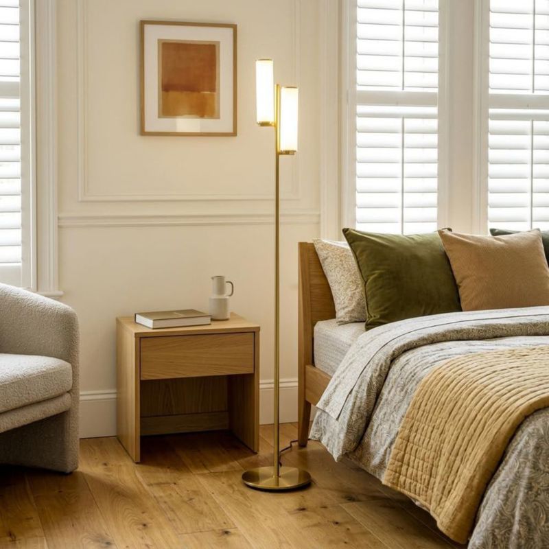 Lámpara de pie Brightech Gemini regulable dorada de 2 luces