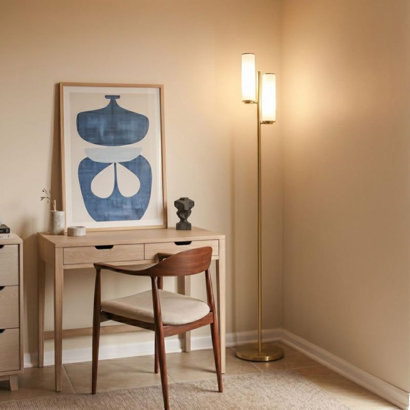 Lámpara de pie Brightech Gemini regulable dorada de 2 luces