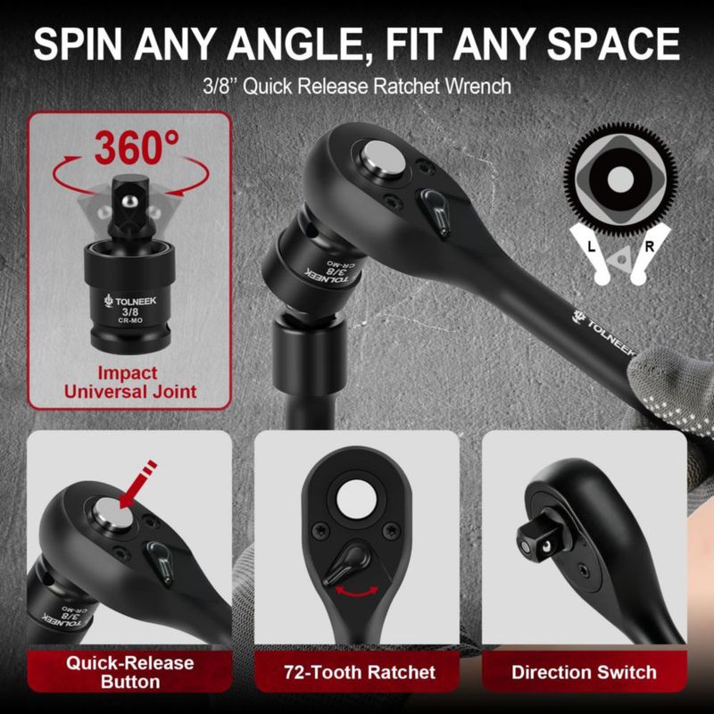 Juego de Dados de Impacto Tolneek 92 piezas 8‑22 mm (3/8") Cr‑Mo