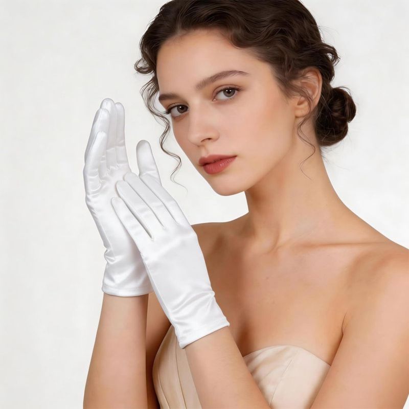 Guantes Lansian 23 cm Satín Blanco para Boda y Novia