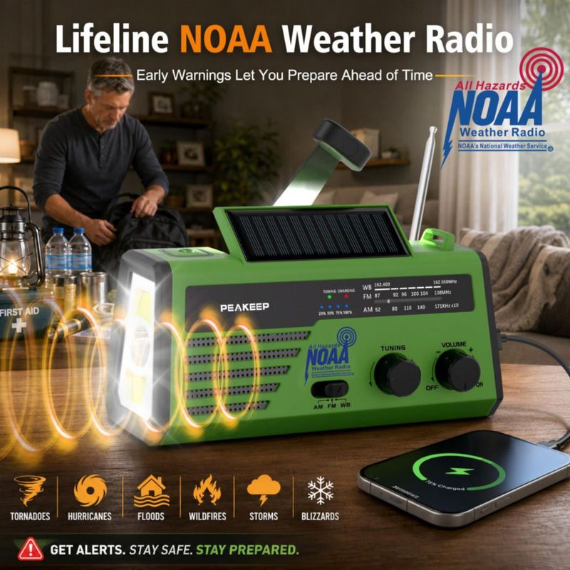 RADIO Peakeep NOAA de Emergencia con Manivela y Solar - Negro