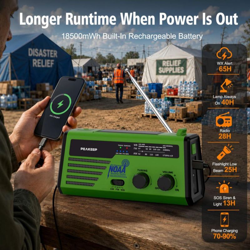RADIO Peakeep NOAA de Emergencia con Manivela y Solar - Negro