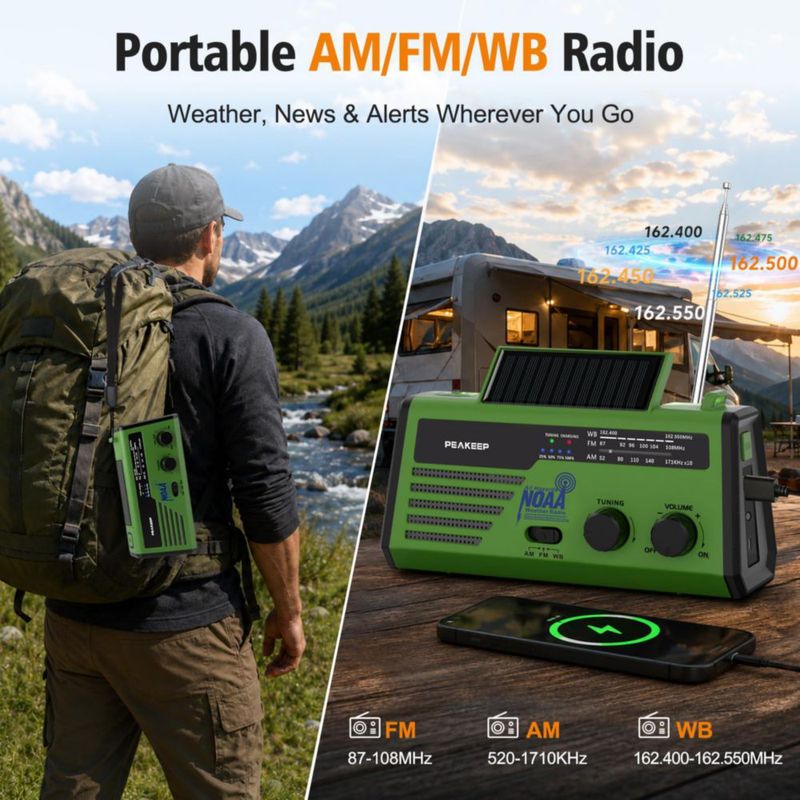 RADIO Peakeep NOAA de Emergencia con Manivela y Solar - Negro