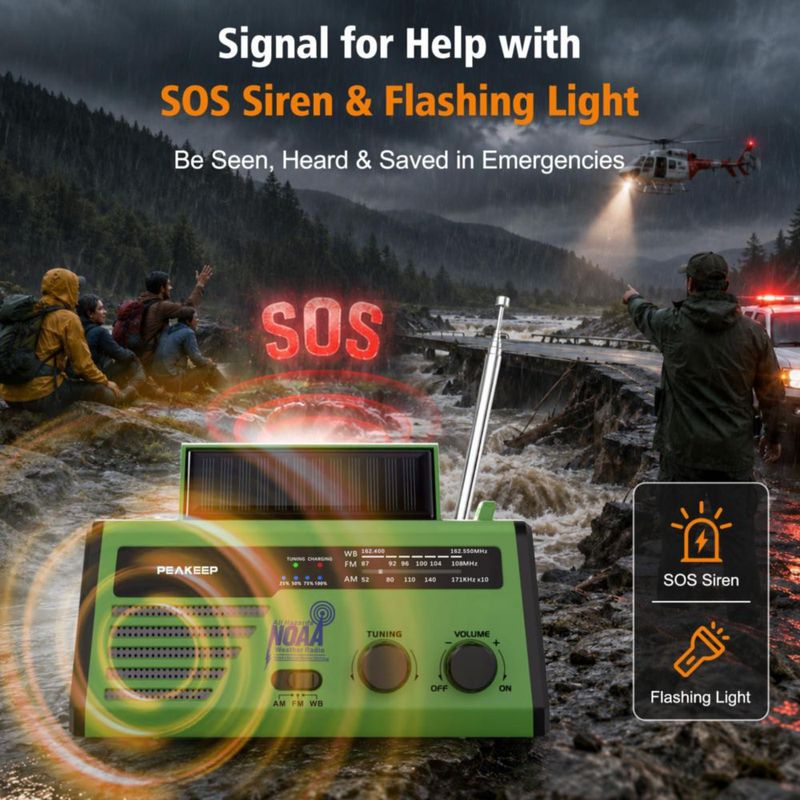 RADIO Peakeep NOAA de Emergencia con Manivela y Solar - Negro