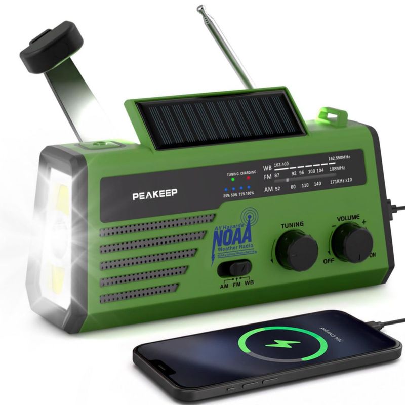 RADIO Peakeep NOAA de Emergencia con Manivela y Solar - Negro