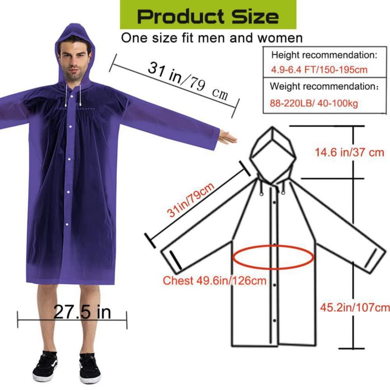 Chaquetas impermeables COOY 2 unidades color púrpura de EVA reutilizables para adultos