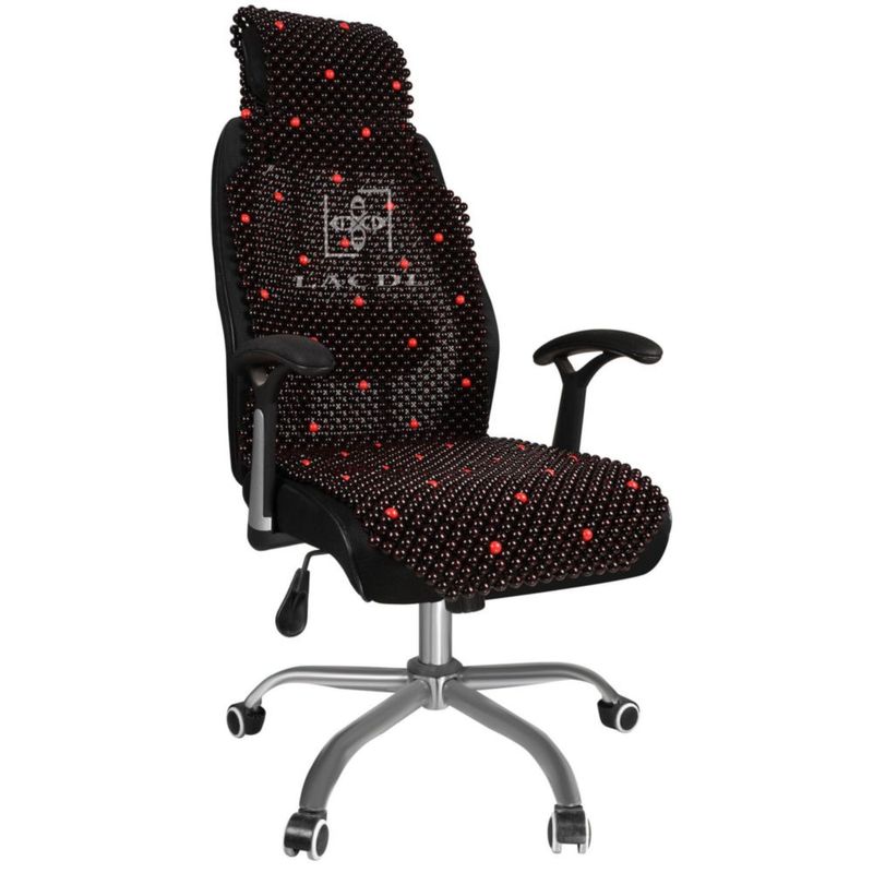 Cubre Asiento LACDL 44x134 cm con Cuentas de Madera y Detalles Rojos