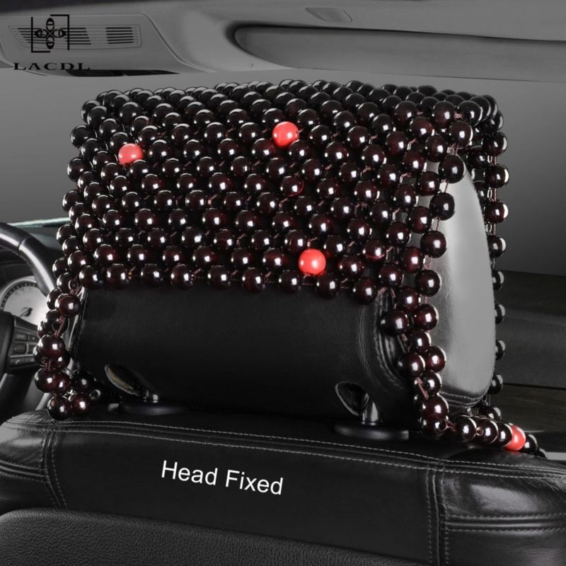 Cubre Asiento LACDL 44x134 cm con Cuentas de Madera y Detalles Rojos