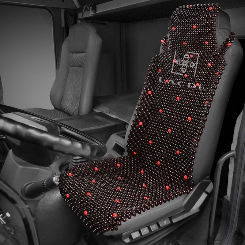 Cubre Asiento LACDL 44x134 cm con Cuentas de Madera y Detalles Rojos