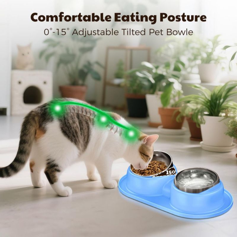 Tazones para Gatos Trekora 2 x 36 oz Acero Inoxidable con Alfombrilla Azul