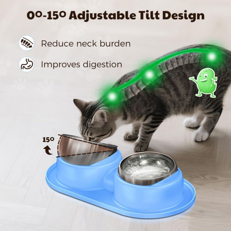 Tazones para Gatos Trekora 2 x 36 oz Acero Inoxidable con Alfombrilla Azul